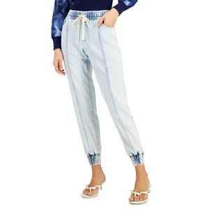 INC International Concepts Women's Mid Rise Denim Joggers, Light Indigo
